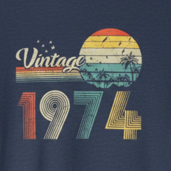 New Retro Vibe Vintage 1974 Blue T-Shirt – Size XL - Picture 3 of 6